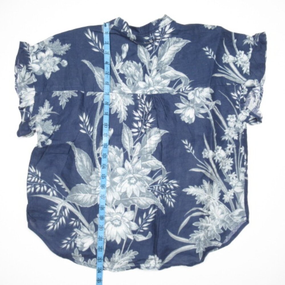 Anthropologie Pilcro Short-Sleeve Smocked Linen Buttondown Blouse Blue M - Picture 7 of 12